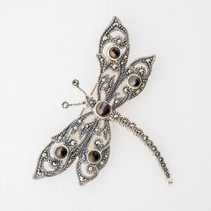 Sterling Silver Blue John and Marcasite Dragonfly Brooch -CWSM324