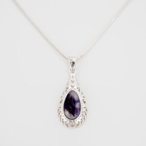 Sterling Silver Blue John Pendant -Ornate Design-BJGP307