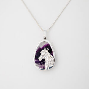 Sterling Silver Blue John Pendant -Horse Overlay Design-RPBP284Horse