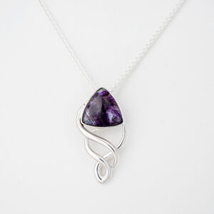 Sterling Silver Blue John curved triangle Celtic Necklace -CWSP1585C