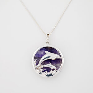 Sterling Silver Blue John Pendant with Dolphin Overlay-RPBP282