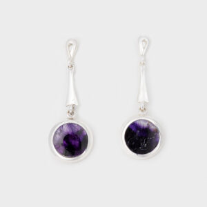Sterling Silver Blue John Drop Earrings-Round Design-RPBE735