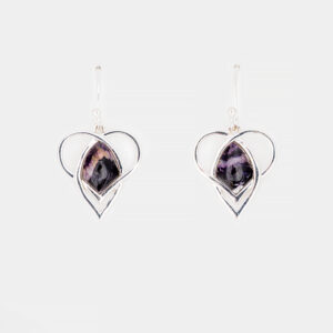Blue John Drop Earrings-Heart Design-CWSE2314