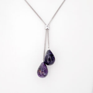 Sterling Silver Blue John two stone drop necklace - CWSN462