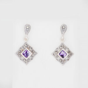 Sterling Silver Blue John and Marcasite Square drop earrings - CWSE1644