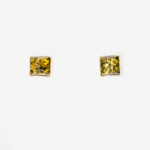 STERLING SILVER GREEN AMBER SQAURE STUD EARRING - STUD7G