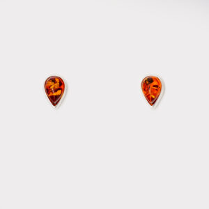 STERLING SILVER AMBER STUD EARRINGS - TEARDROP - L6MMTDROP
