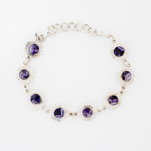 Sterling Silver Blue John and CZ Round Bracelet- BJGSEB038