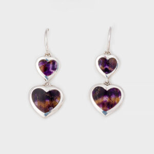 Sterling Silver Blue John Double Heart Drop Earrings - CWSE2012
