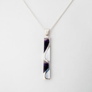 Sterling Silver Blue John and Mother of Pearl Oblong Necklace - CWSP785